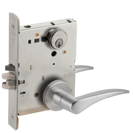 Grade 1 Storeroom Mortise Lock, Conventional Cylinder, S123 Keyway, 12 Lever, A Rose, Satin Chrome F